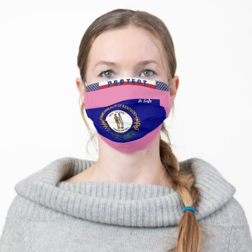 Kentucky Flag w Stars Stripes on Pink Adult Cloth Face Mask