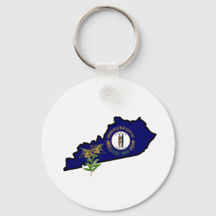 Kentucky Flag with State Flower Giant Goldenrod Ma Keychain