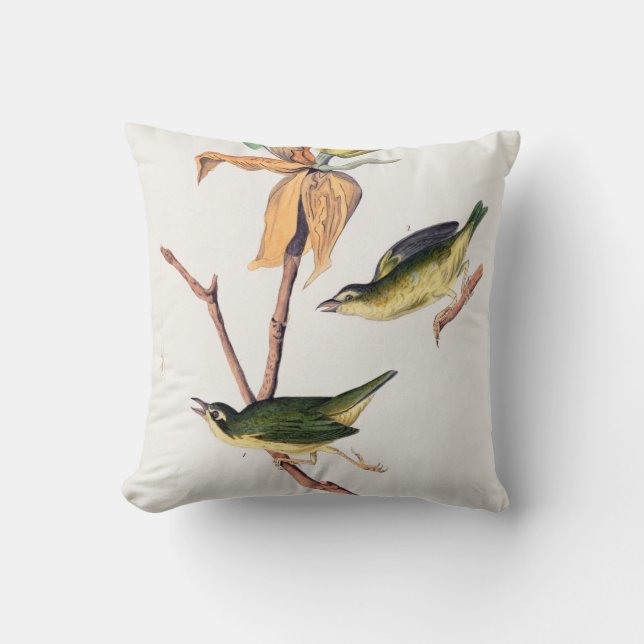 Kentucky Fly-catching Warbler Birds Illustration Throw Pillow (Front)