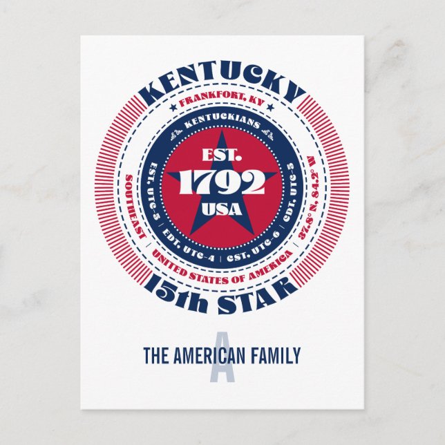 Kentucky, Frankfort, KY, Patriotic, Monogram Postcard (Front)