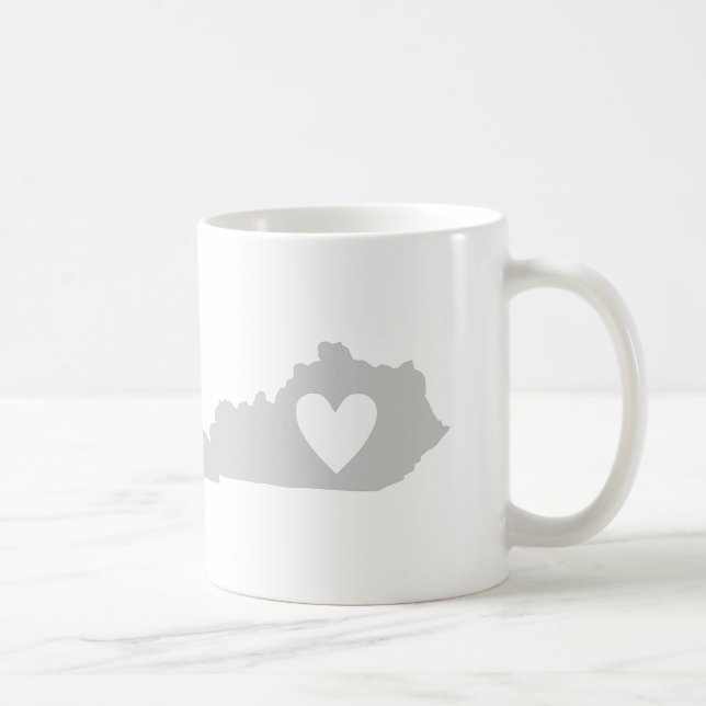 Kentucky Gray State Map Shape with Heart Coffee Mug (Right)