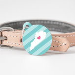 Kentucky Heart Pet ID Tag<br><div class="desc">Let your furry friend show some home state pride with this cute Kentucky ID tag. Design features a white silhouette map of the state of Kentucky with a pink heart inside, on a tone on tone turquoise stripe background. Add your pet's name and contact information to the back in white...</div>