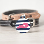 Kentucky Heart Pet ID Tag<br><div class="desc">Let your furry friend show some home state pride with this cute Kentucky ID tag. Design features a white silhouette map of the state of Kentucky in pink with a white heart inside, on a preppy navy blue and white stripe background. Add your pet's name and contact information to the...</div>