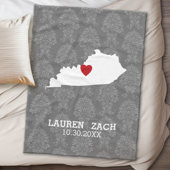 Kentucky Home State Map - Custom Wedding Names Fleece Blanket by MyGiftShop at Zazzle