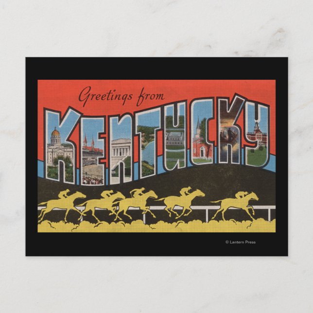 Kentucky (Horse Race Scene) - Large Letter Scene Postcard (Front)