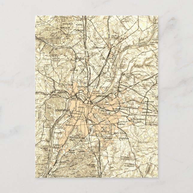 Kentucky Louisville Vintage Map Postcard (Front)