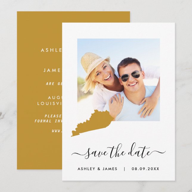 Kentucky Map Photo Wedding Save the Date Card (Front/Back)