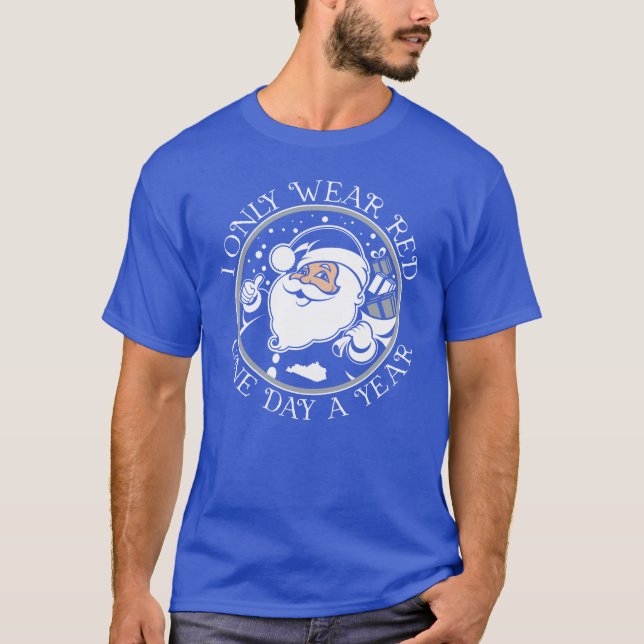 Kentucky Santa Wears Blue T-Shirt (Front)
