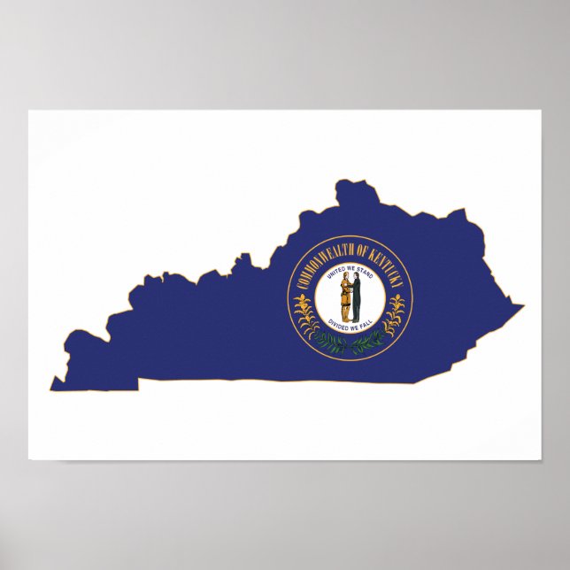 Kentucky State Flag and Map Poster (Front)