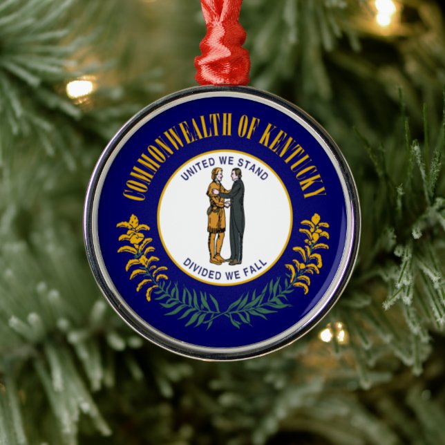Kentucky State Flag: Bluegrass US Commonwealth Metal Ornament (Tree)