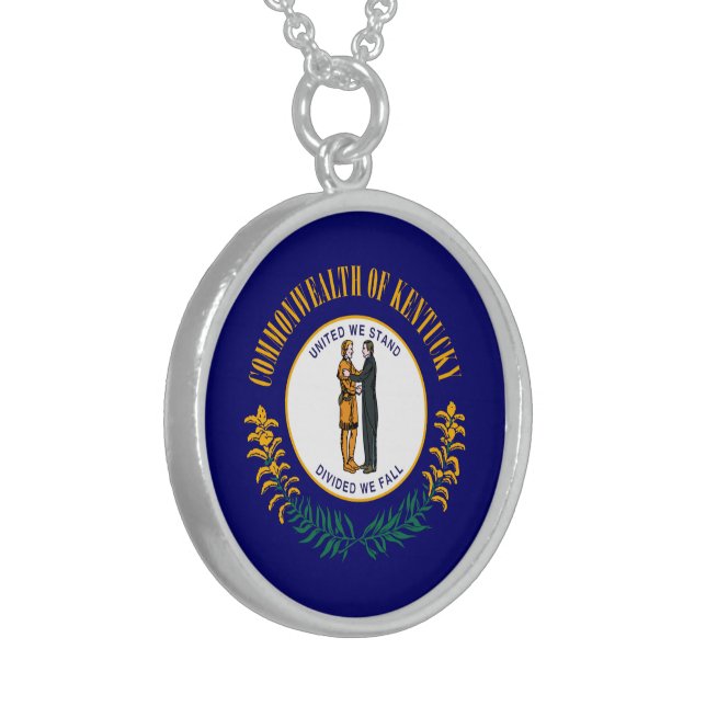 Kentucky State Flag Design Sterling Silver Necklace (Front Left)