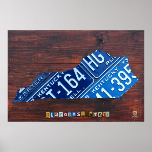 Kentucky State License Plate Map Poster