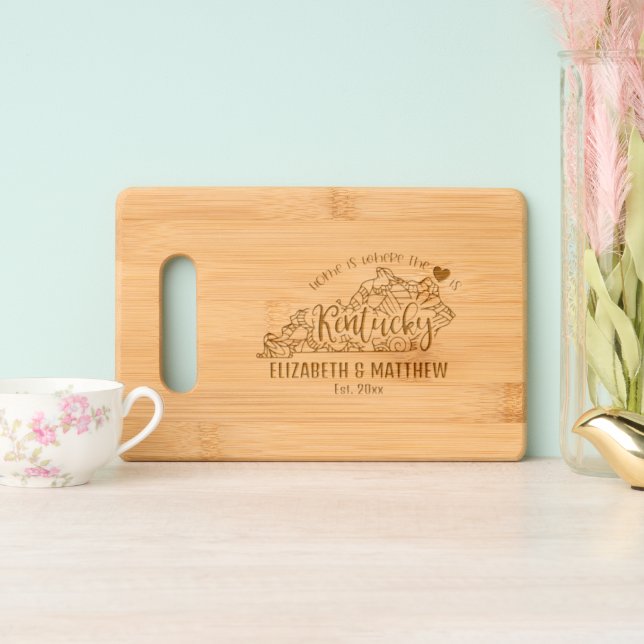 Kentucky state map outline newly weds USA Engraved Cutting Board (Upright)