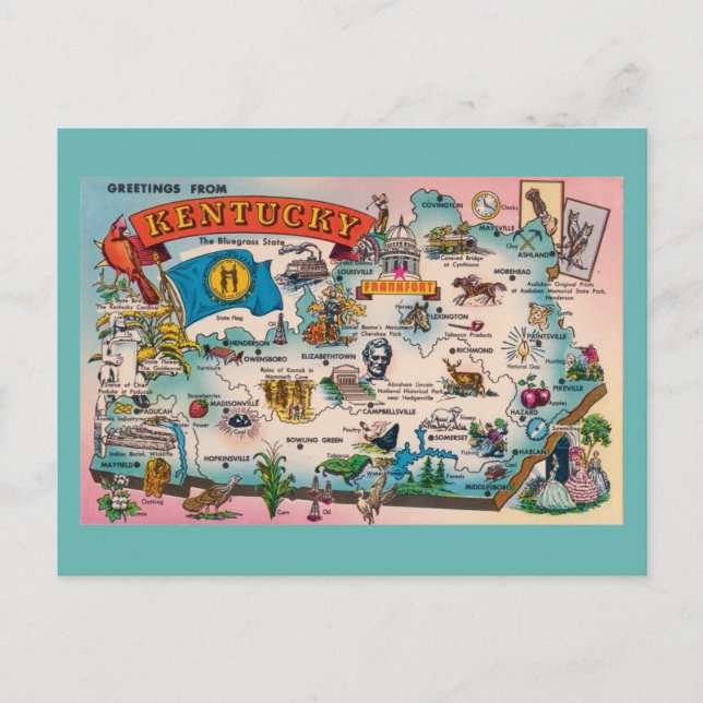 Kentucky State Map Postcard (Front)