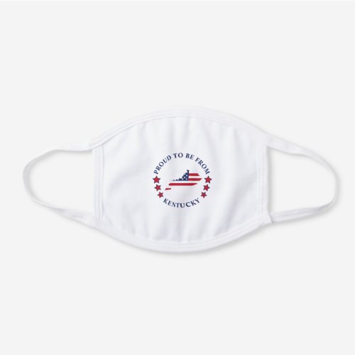 Kentucky State Map Red White Blue Flag Pattern White Cotton Face Mask