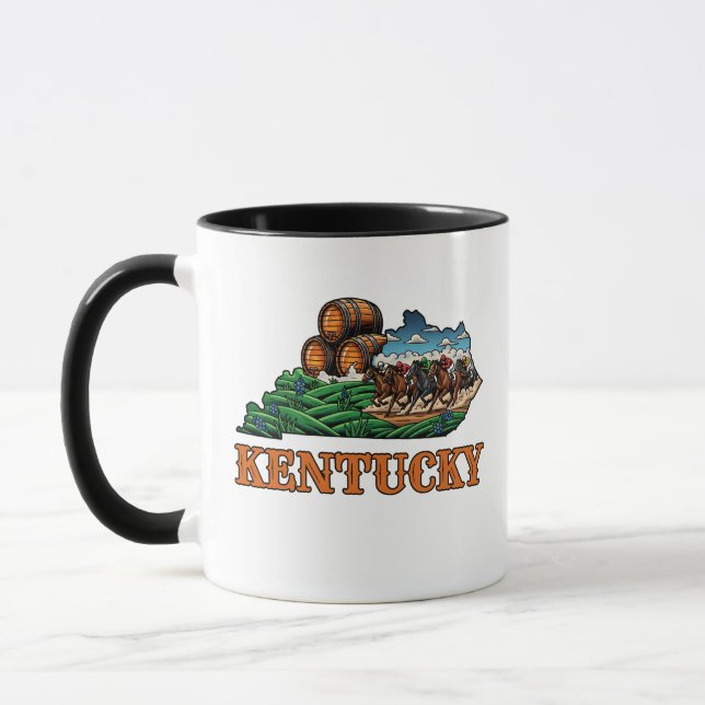 Kentucky State Outline Tattoo Style Horse Bourbon Mug (Left)
