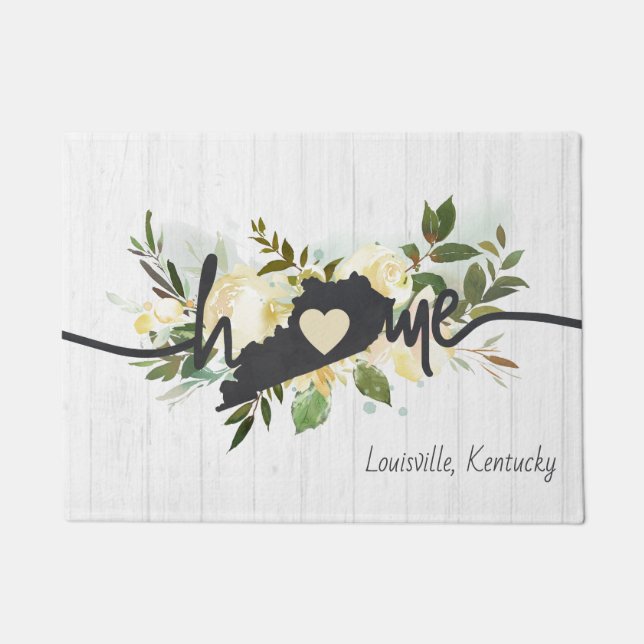 Kentucky State Personalized Your Home City Rustic Doormat (Front)