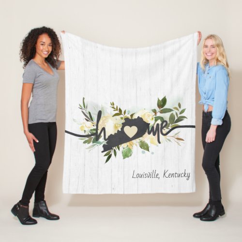 Kentucky State Personalized Your Home City Rustic Fleece Blanket