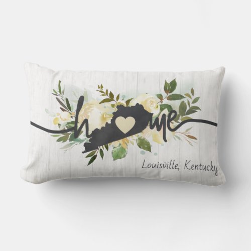 Kentucky State Personalized Your Home City Rustic Lumbar Pillow