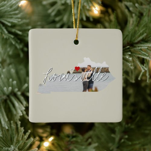 Kentucky State Photo insert and town name Ceramic Ornament