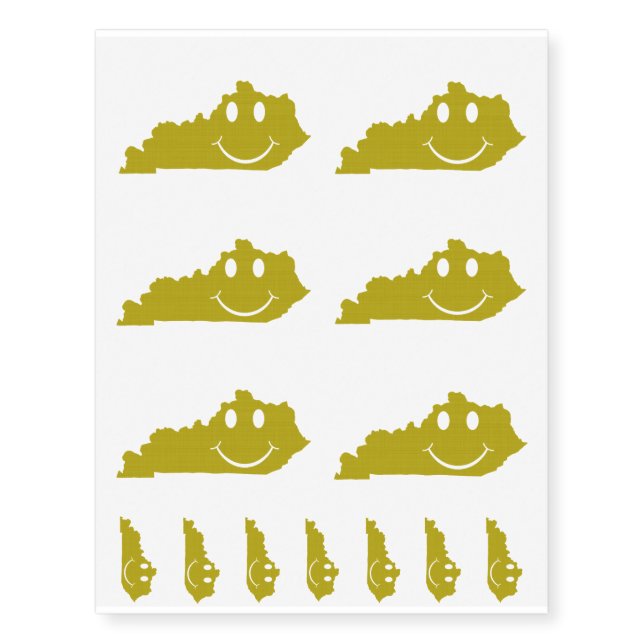 Kentucky State Shape Smiley Face Temporary Tattoos (Front)