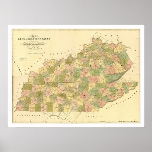 Kentucky  Tennessee Railroad Map 1839 Poster