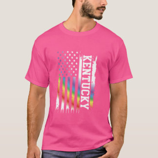 Kentucky United States Distressed Rainbow w US Fla T-Shirt