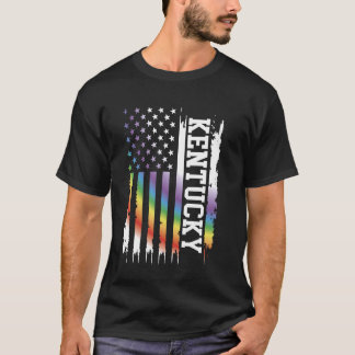 Kentucky United States Distressed Rainbow w US Fla T-Shirt