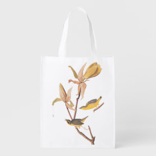 Kentucky Warbler Audubon Birds and Magnolia Flower Reusable Grocery Bag