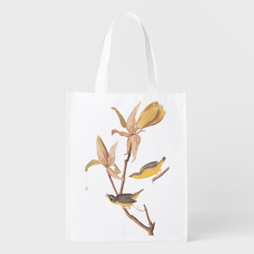 Kentucky Warbler Audubon Birds and Magnolia Flower Reusable Grocery Bag