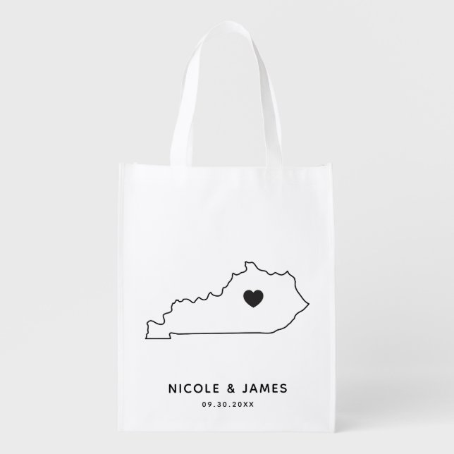 Kentucky Wedding Welcome Bag Map Tote with Heart (Front)