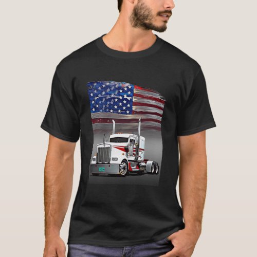 Kenworth Truck and The American Flag by Gas Autos  T_Shirt