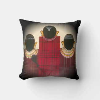 Kenya African Maasai Family Vintage Inspired Art Throw Pillow