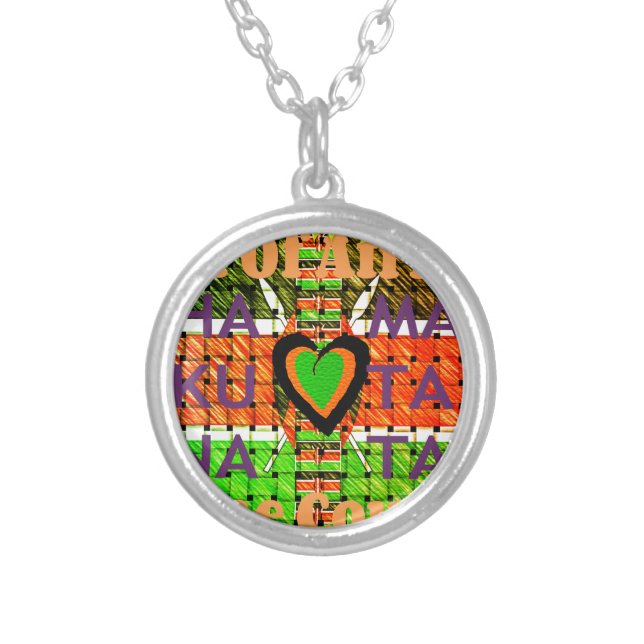 Kenya: All of Africa in One Country - Woven Flag  Silver Plated Necklace (Front)