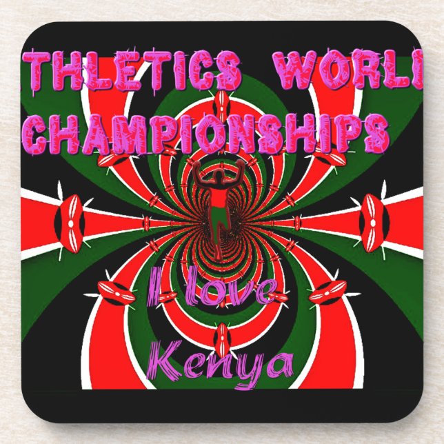 Kenya Athletics World Championships: Swirling Flag Beverage Coaster (Front)
