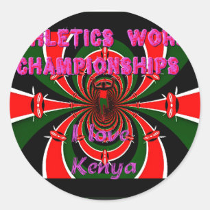 Kenya Athletics World Championships: Swirling Flag Classic Round Sticker