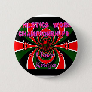 Kenya Athletics World Championships: Swirling Flag Pinback Button