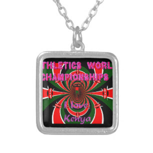 Kenya Athletics World Championships: Swirling Flag Silver Plated Necklace