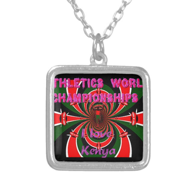 Kenya Athletics World Championships: Swirling Flag Silver Plated Necklace (Front)