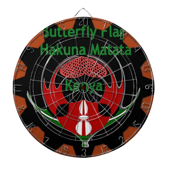 Kenya Butterfly Flag Art – Hakuna Matata Patriotic Dartboard With Darts (Front)