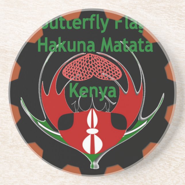Kenya Butterfly Flag Art – Hakuna Matata Patriotic Drink Coaster (Front)