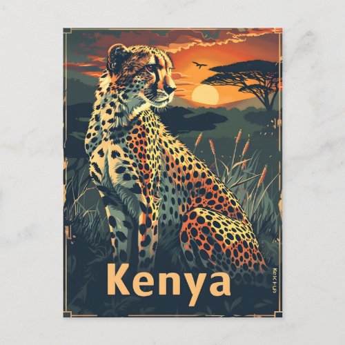 Kenya Cheeatah sunset Postcard