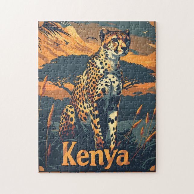 Kenya Cheetah Vintage Jigsaw Puzzle (Vertical)