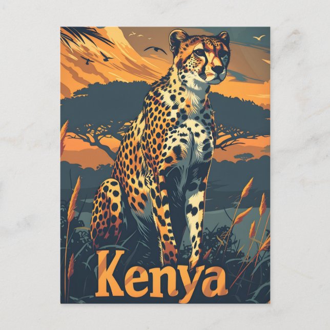 Kenya Cheetah Vintage Postcard (Front)