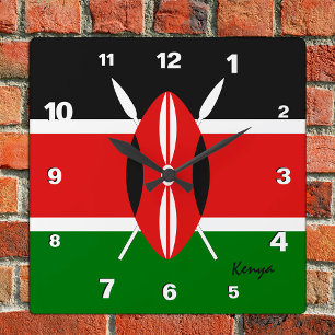 Kenya Clock, patriotic home, Kenyan Flag Square Wall Clock