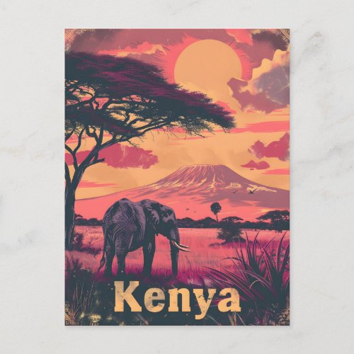 Kenya Elephant Sunset Postcard