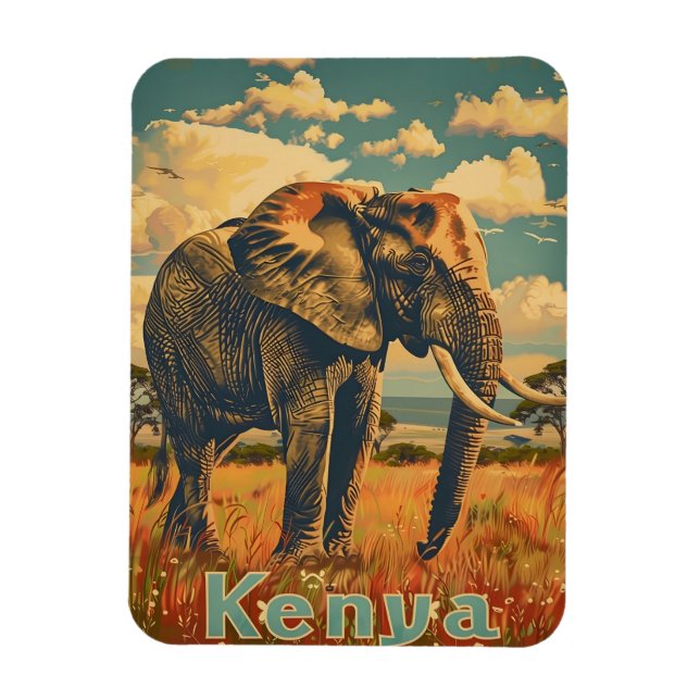 Kenya Elephant Vintage Magnet (Vertical)
