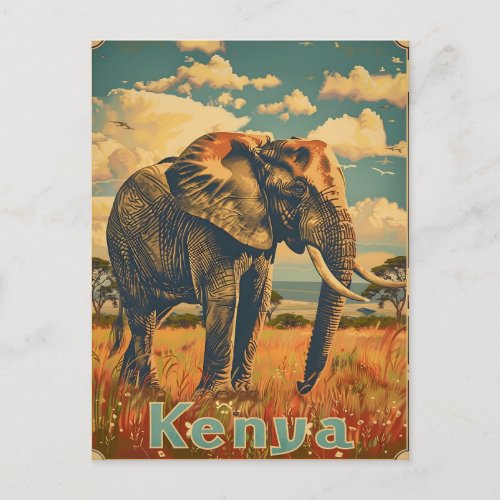 Kenya Elephant Vintage Postcard