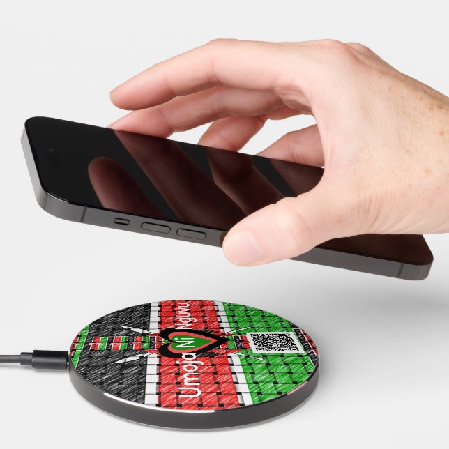 Kenya Flag Abstract Woven Heart |  "Harambee" Tech Wireless Charger (Hand)