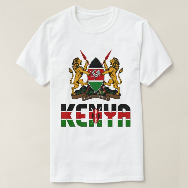 Kenya Flag and Coat Of Arms Patriotic T-Shirt (Design Front)